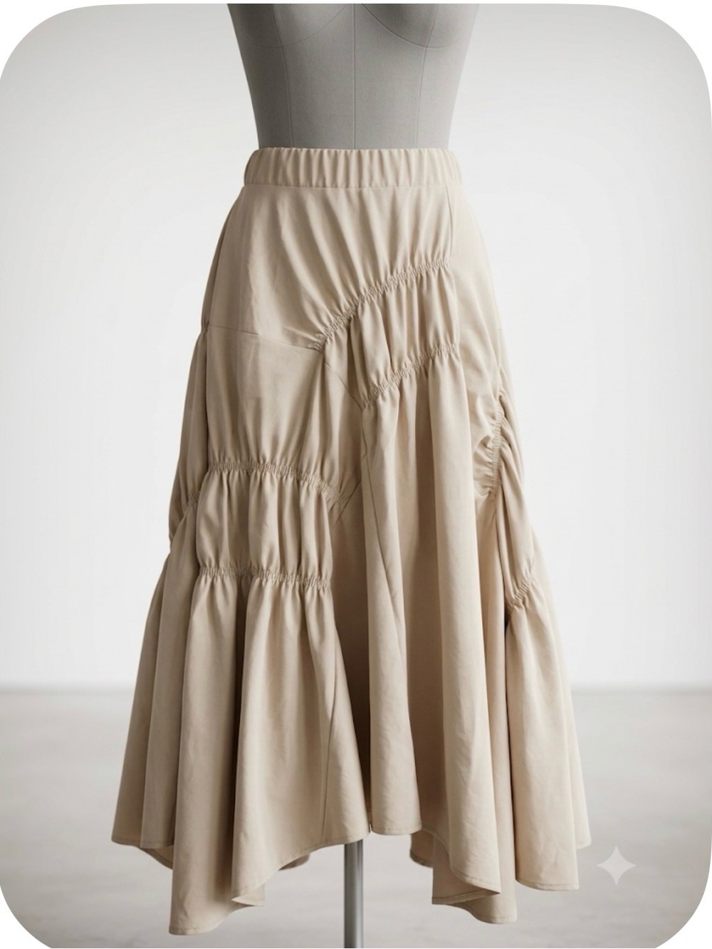 Cider Beige Gathered Midi Skirt